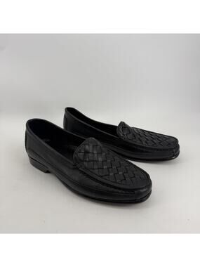 Bass Sebring Shoes Mens 10M Black‎ Leather Woven Slip On Dress Oxford Square Toe